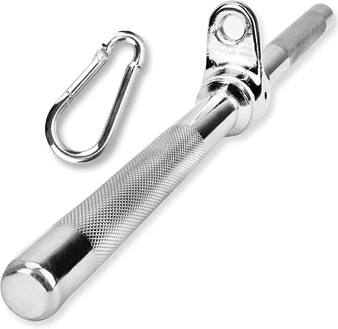 STRAIGHT SWIVEL BICEPS TRICEPS BAR FOR WEIGHTLIFTING WITH CARABINER