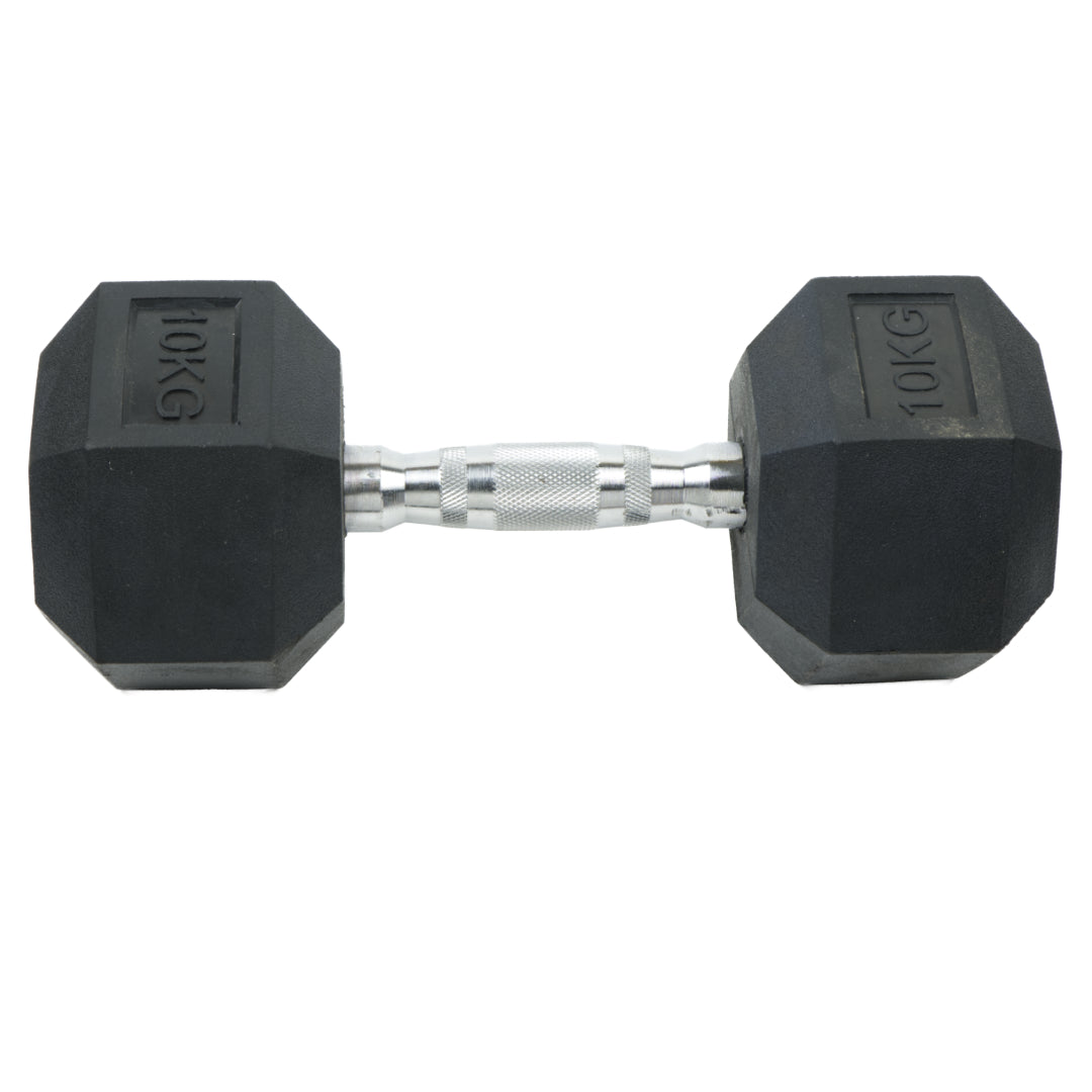10 KG HEXAGON RUBBER HANDLEBAR WITH CHROME HANDLE